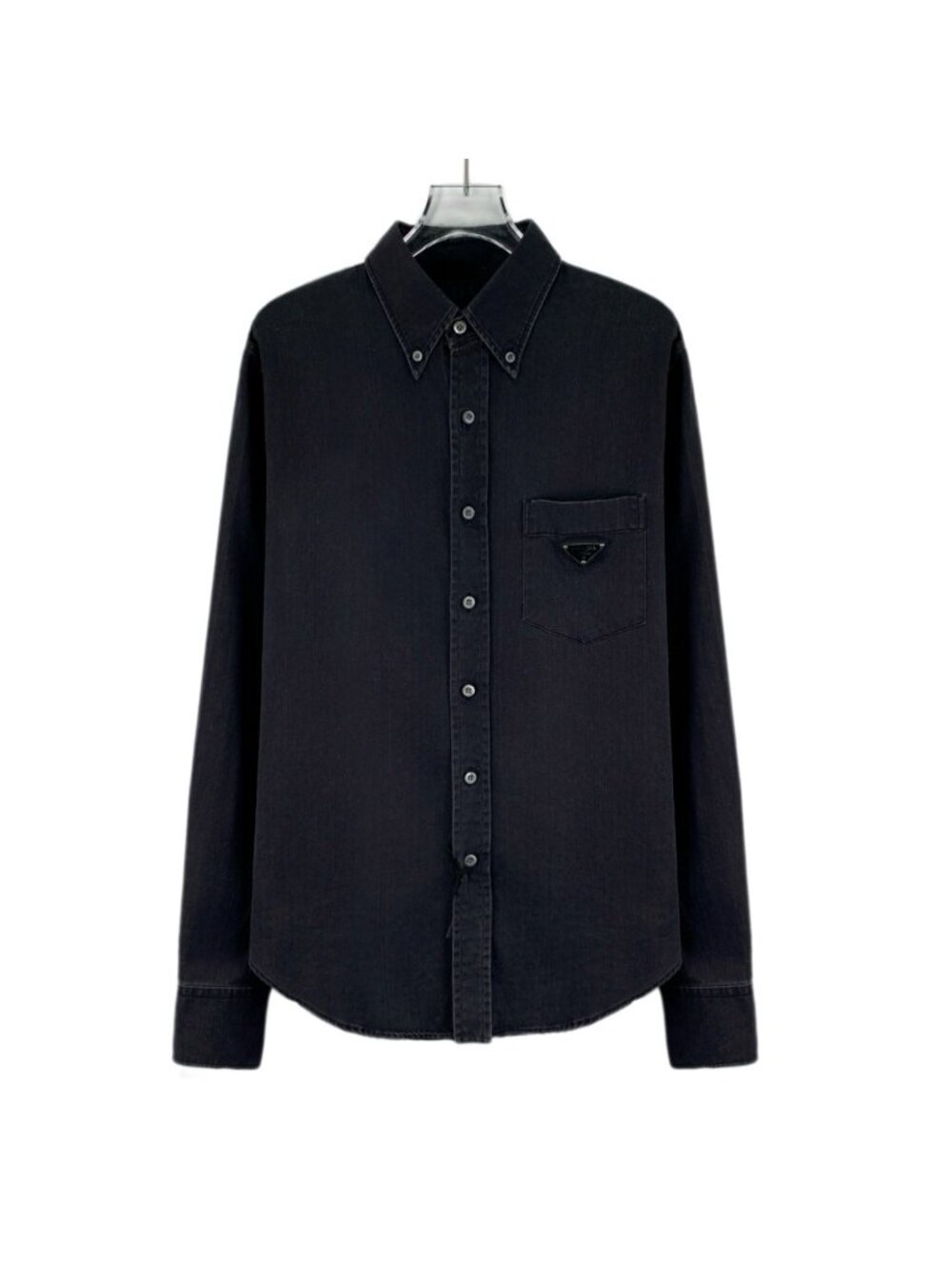 Prada Black Cotton Lapel Single-Breasted Long-Sleeve Denim Shirt